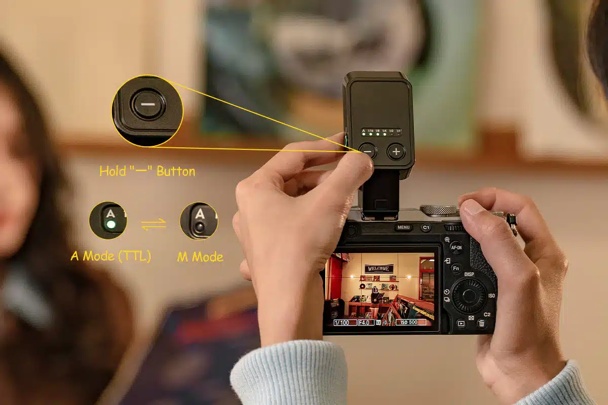 Manual mode trên đèn flash Viltrox – Người dùng tự chỉnh công suất từ 1/1 (full power) đến 1/128