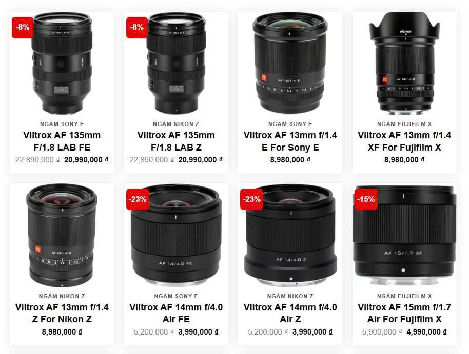 Các ký hiệu ngàm ống kính Viltrox: E/FE (Sony), X (Fujifilm), Z (Nikon), RF (Canon) – Tránh mua nhầm mount