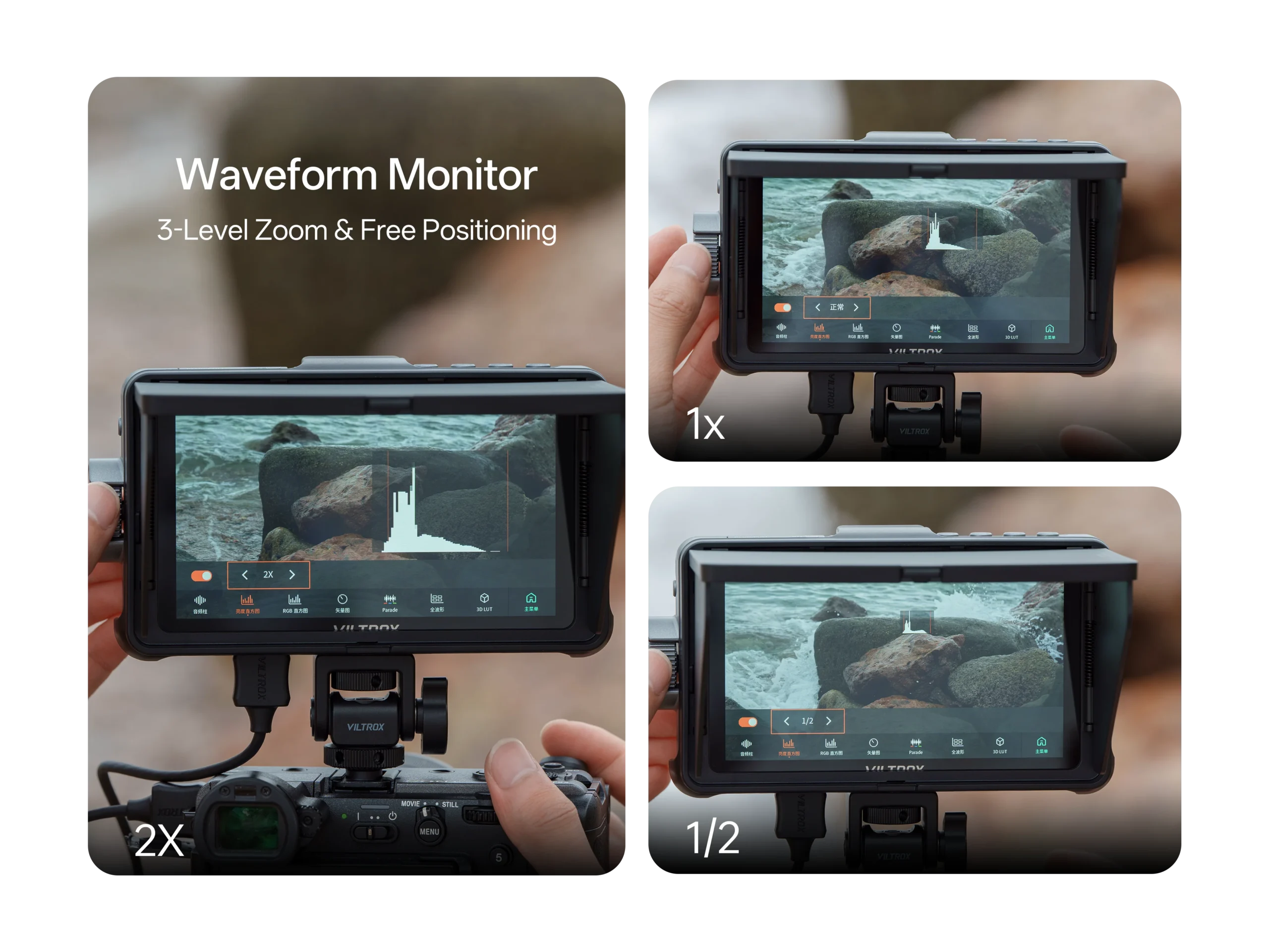 Viltrox DC-550 PRO II được trang bị đầy đủ các công cụ monitoring chuyên sâu phục vụ workflow quay phim chuyên nghiệp